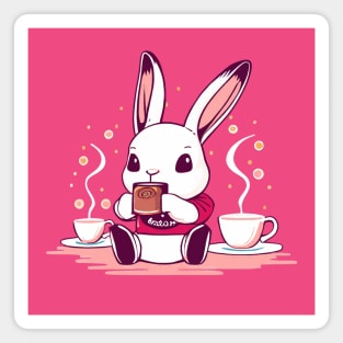 Cute bunny sipping tea - pink Magnet